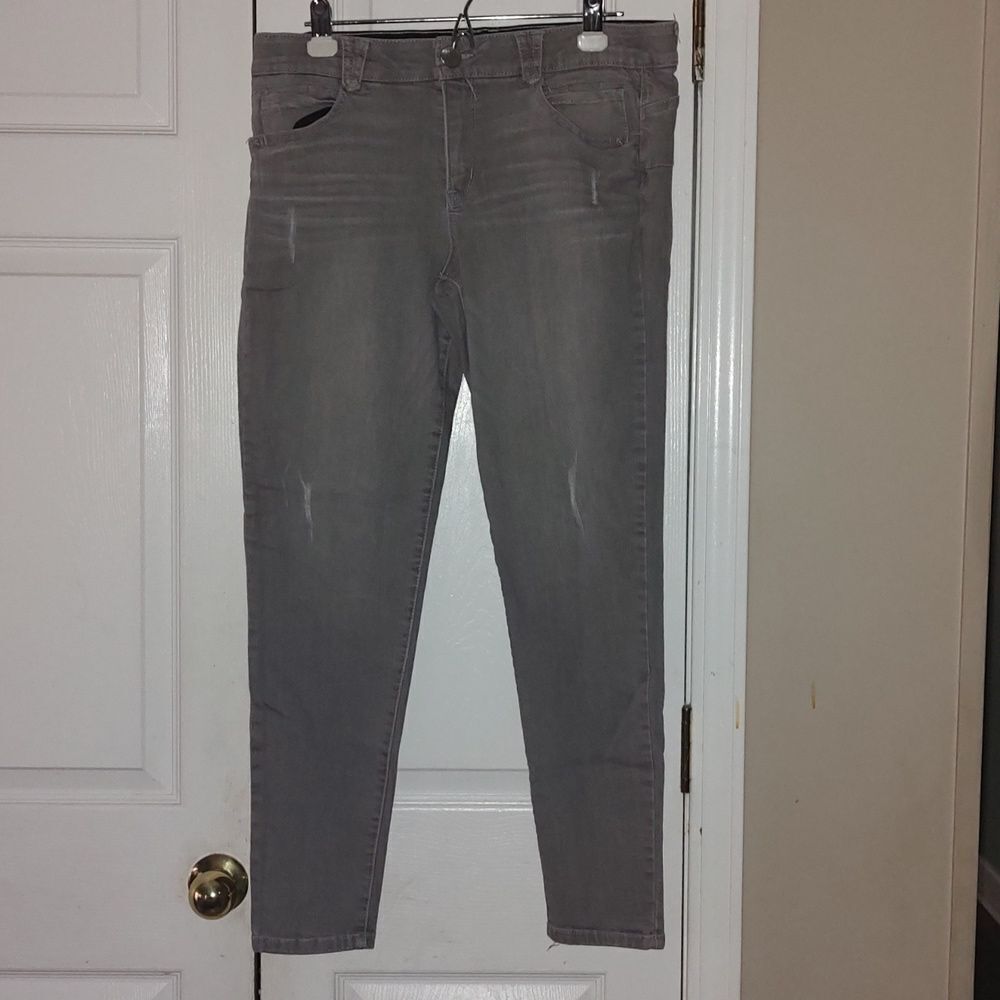 Democracy gray distressed wide elastic band AB solution skinny jeans  Sz 14 NWOT